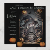 Invitation à la fête d'Halloween d'une sorcière et (Devant / Derrière)