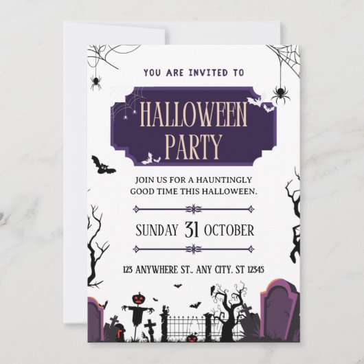 Invitation à la fête d'Halloween Graveyard & Bats  (Devant)