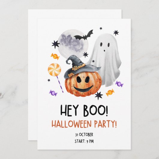 Invitation à la fête d'Halloween Hey Boo (Devant / Derrière)