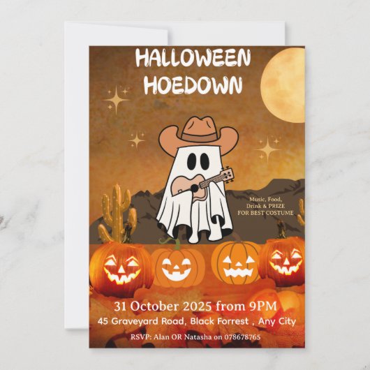 Invitation à la fête d'Halloween - Hoedown Cowboy (Devant)