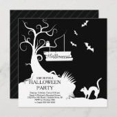 Invitation à la fête d'Halloween noir moderne (Devant / Derrière)