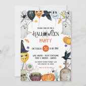 Invitation à la fête d'Halloween orange et noir (Devant)