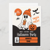 Invitation à la fête d'Halloween orange et noir (Devant / Derrière)