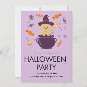 Invitation à la fête d'Halloween pour chien lilas