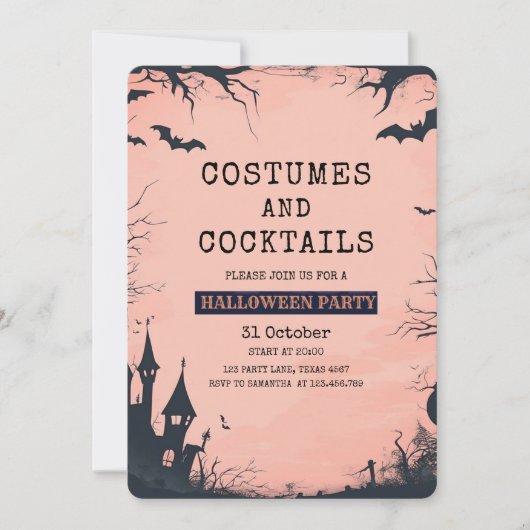 Invitation à la fête d'Halloween rose chic (Devant)
