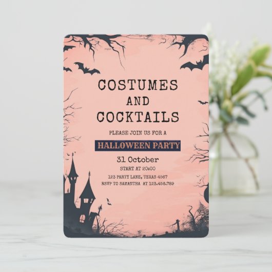 Invitation à la fête d'Halloween rose chic (Debout devant)
