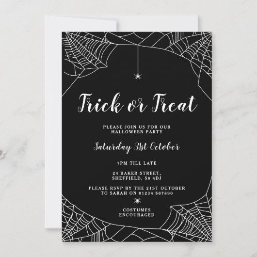 Invitation à la fête d'Halloween - Thème Araignée (Devant)