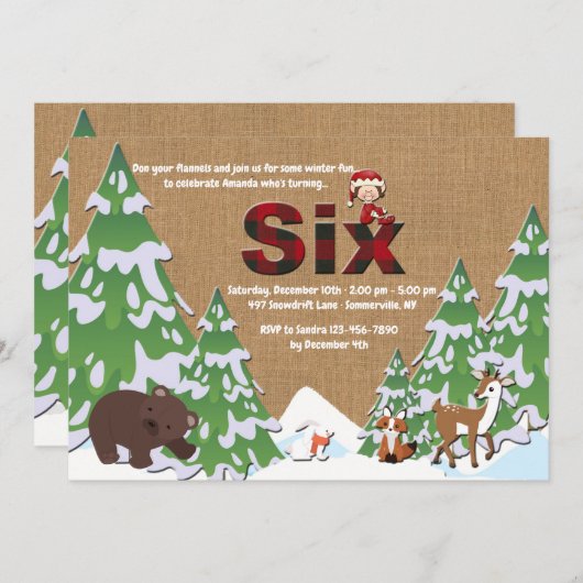 Invitation à la fête d'hiver Six Ans (Devant / Derrière)
