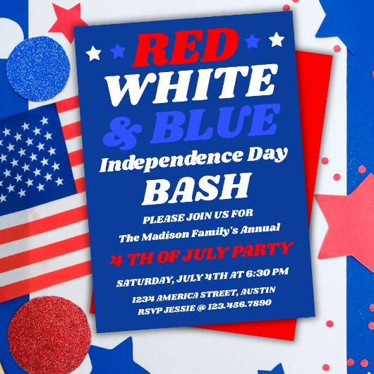 Invitation à la fête d'Indépendance Rouge Blanc Bl