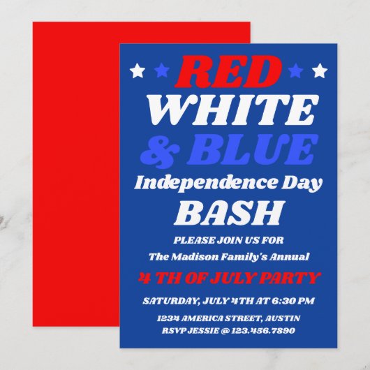 Invitation à la fête d'Indépendance Rouge Blanc Bl (Devant / Derrière)