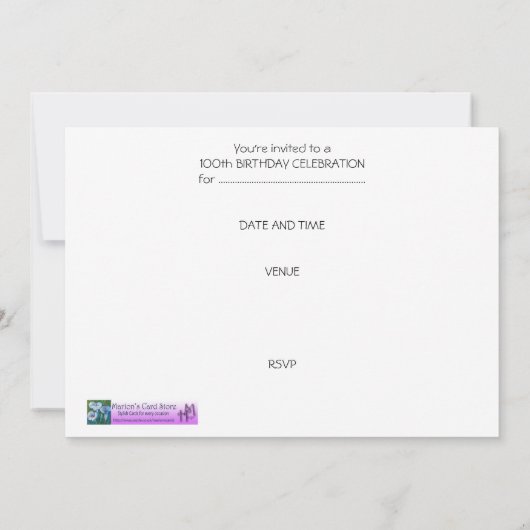 Invitation à la fête du 100e anniversaire (Dos)