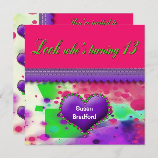 Invitation à la fête du 13e anniversaire - Fille (Devant / Derrière)
