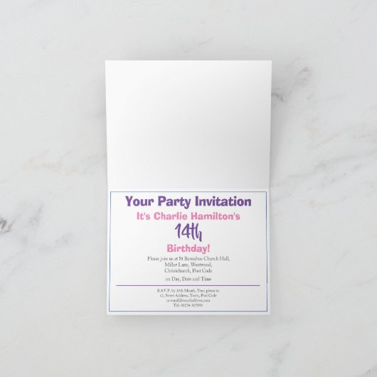 Invitation à la fête du 14e anniversaire (Intérieur)