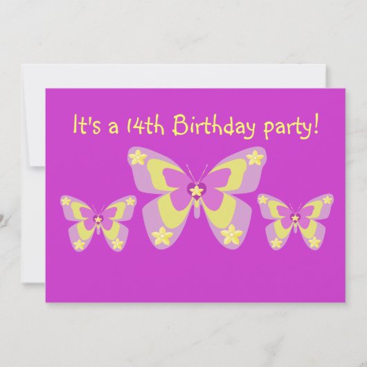 Invitation à la fête du 14e anniversaire, papillon (Devant)