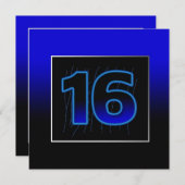 Invitation à la fête du 16e anniversaire - Bleu/No (Devant / Derrière)
