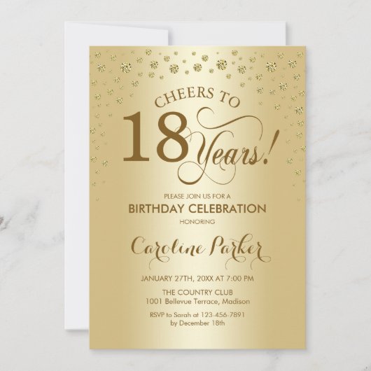 Invitation à la fête du 18e anniversaire - Or (Devant)