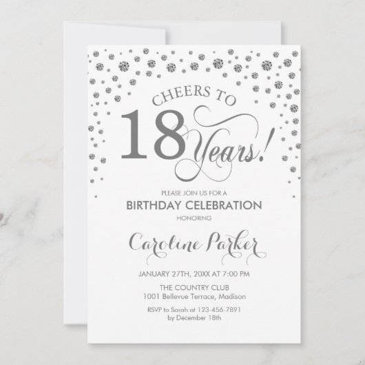 Invitation à la fête du 18e anniversaire - Silver  (Devant)