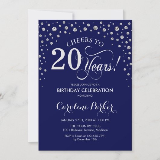 Invitation à la fête du 20e anniversaire - Silver (Devant)