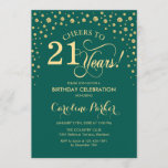 Invitation à la fête du 21e anniversaire - Gold Gr<br><div class="desc">Invitation de fête du 21e anniversaire. Design élégant avec fausse parties scintillant or et vert. Salutations à 21 ans ! Message-moi si vous avez besoin d'une personnalisation plus poussée.</div>