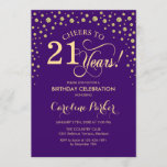 Invitation à la fête du 21e anniversaire - Gold Pu<br><div class="desc">Invitation de fête du 21e anniversaire. Design élégant avec parties scintillant en or et violet. Salutations à 21 ans ! Message-moi si vous avez besoin d'une personnalisation plus poussée.</div>