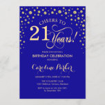 Invitation à la fête du 21e anniversaire - Gold Ro<br><div class="desc">Invitation de fête du 21e anniversaire. Design élégant avec parties scintillant en or et bleu roi. Salutations à 21 ans ! Message-moi si vous avez besoin d'une personnalisation plus poussée.</div>