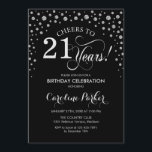 Invitation à la fête du 21e anniversaire - Noir d'<br><div class="desc">Invitation de fête du 21e anniversaire. Design élégant avec fausse parties scintillant argent et noir. Salutations à 21 ans ! Message-moi si vous avez besoin d'une personnalisation plus poussée.</div>