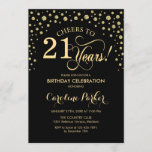 Invitation à la fête du 21e anniversaire - Noir d'<br><div class="desc">Invitation de fête du 21e anniversaire. Design élégant avec fausse parties scintillant or et noir. Salutations à 21 ans ! Message-moi si vous avez besoin d'une personnalisation plus poussée.</div>