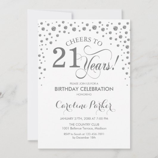Invitation à la fête du 21e anniversaire - Silver  (Devant)