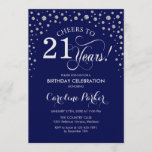 Invitation à la fête du 21e anniversaire - Silver<br><div class="desc">Invitation de fête du 21e anniversaire. Design élégant avec fausse parties scintillant argent et bleu marine. Salutations à 21 ans ! Message-moi si vous avez besoin d'une personnalisation plus poussée.</div>