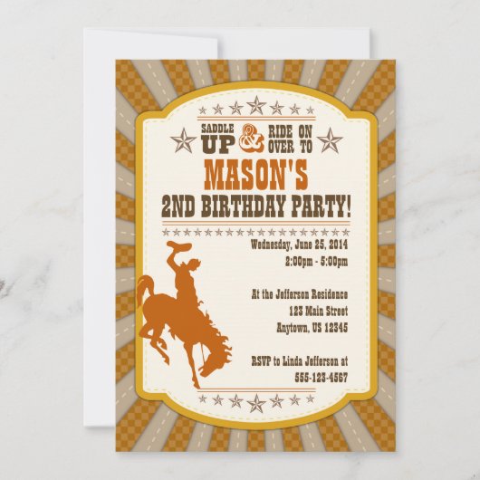 Invitation à la fête du 2e anniversaire de Cowboy (Devant)