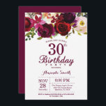 Invitation à la Fête du 30e anniversaire de la Bou<br><div class="desc">Invitation à la Fête du 30e anniversaire de la Bourgogne pour les femmes. Invitation de la fête d'anniversaire rouge de Bourgogne. Fleur florale d'aquarelle de Bourgogne. 13e 15e 16e 18e 20e 21e 30e 40e 50e 60e 70e 80e 90e 100e. Pour plus de personnalisation, cliquez sur le bouton "Customiser" et utilisez...</div>
