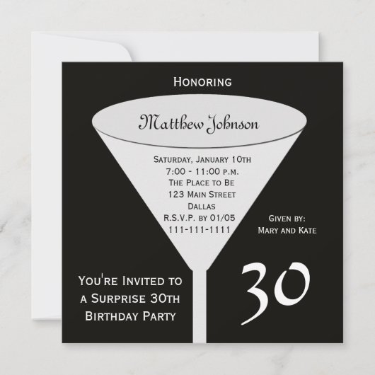 Invitation à la fête du 30e anniversaire surprise (Devant)