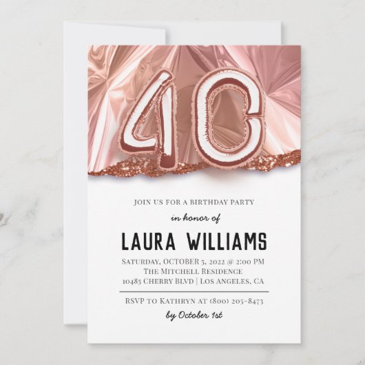 Invitation à la fête du 40e anniversaire (Devant)