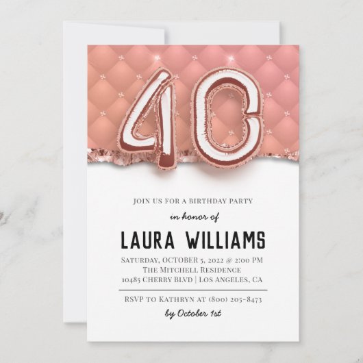 Invitation à la fête du 40e anniversaire (Devant)
