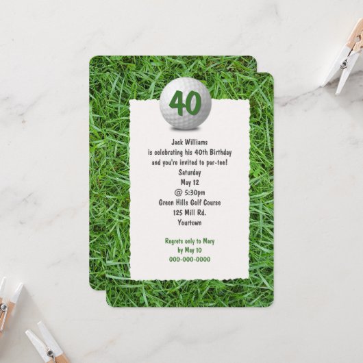 Invitation à la fête du 40e anniversaire de Golfer (Devant/Arrière en situation)