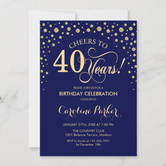 Invitation à la fête du 40e anniversaire - Gold Na (Devant)