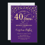 Invitation à la fête du 40e anniversaire - Gold Pu<br><div class="desc">Invitation à la fête du 40e anniversaire. Design élégant avec parties scintillant en or et violet. Salut à 40 ans ! Message-moi si vous avez besoin d'une personnalisation plus poussée.</div>