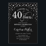 Invitation à la fête du 40e anniversaire - Noir d'<br><div class="desc">Invitation à la fête du 40e anniversaire. Design élégant avec fausse parties scintillant argent et noir. Salut à 40 ans ! Message-moi si vous avez besoin d'une personnalisation plus poussée.</div>