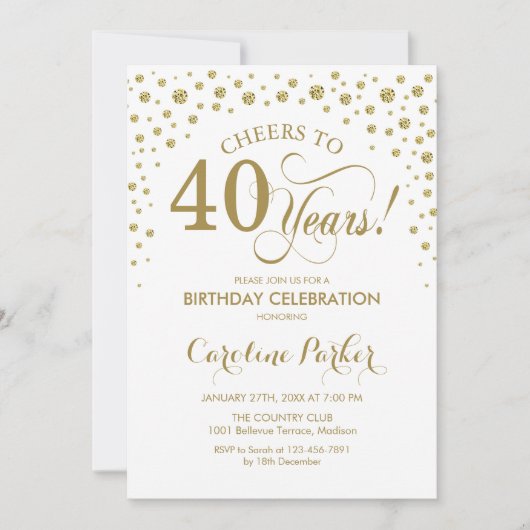 Invitation à la fête du 40e anniversaire - Or et b (Devant)