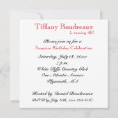 Invitation à la fête du 40e anniversaire - Rouge (Dos)