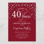 Invitation à la fête du 40e anniversaire - Rouge a<br><div class="desc">Invitation à la fête du 40e anniversaire. Design élégant avec fausse parties scintillant argent et rouge. Salut à 40 ans ! Message-moi si vous avez besoin d'une personnalisation plus poussée.</div>