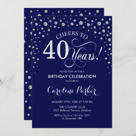 Invitation à la fête du 40e anniversaire - Silver  (Devant / Derrière)