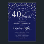 Invitation à la fête du 40e anniversaire - Silver<br><div class="desc">Invitation à la fête du 40e anniversaire. Design élégant avec fausse parties scintillant argent et bleu marine. Salut à 40 ans ! Message-moi si vous avez besoin d'une personnalisation plus poussée.</div>