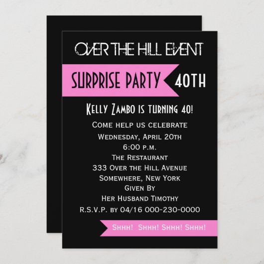 Invitation à la fête du 40e anniversaire Surprise (Devant / Derrière)