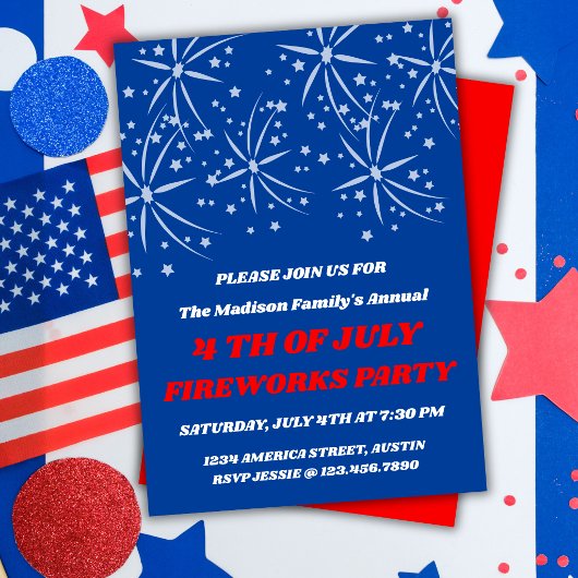 Invitation à la fête du 4 juillet avec étoiles et