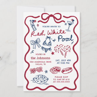 Invitation à la fête du 4 juillet rouge blanc & pi