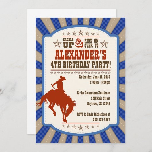 Invitation à la fête du 4e anniversaire de Cowboy (Devant / Derrière)