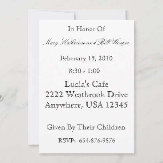 Invitation à la fête du 50e anniversaire (Dos)