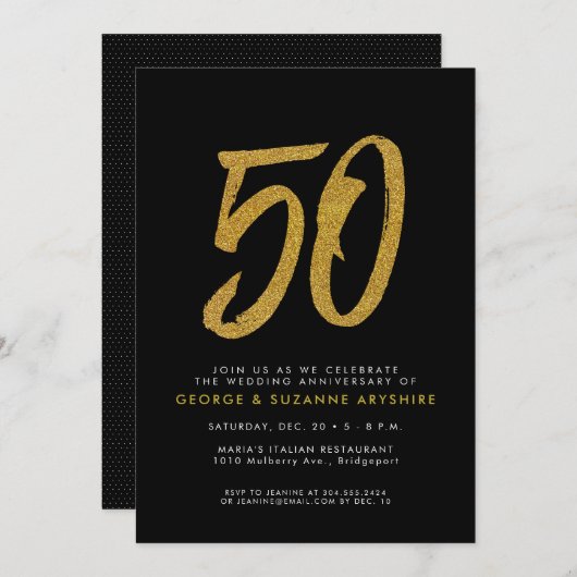 Invitation à la fête du 50e anniversaire noir et o (Devant / Derrière)