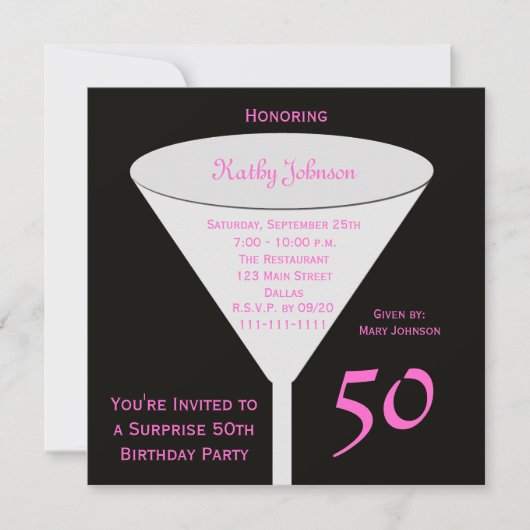Invitation à la fête du 50e anniversaire surprise (Devant)